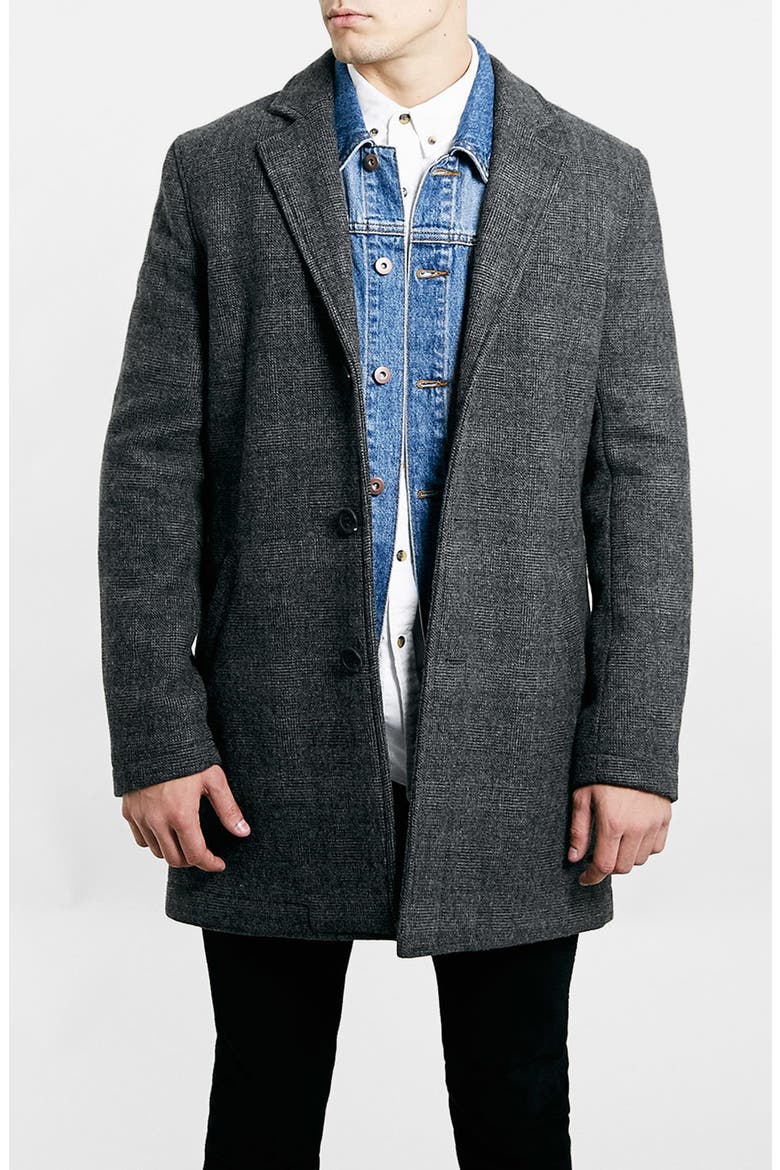 Glen Plaid Wool Blend Car Coat, Main, color, LIGHT GREY