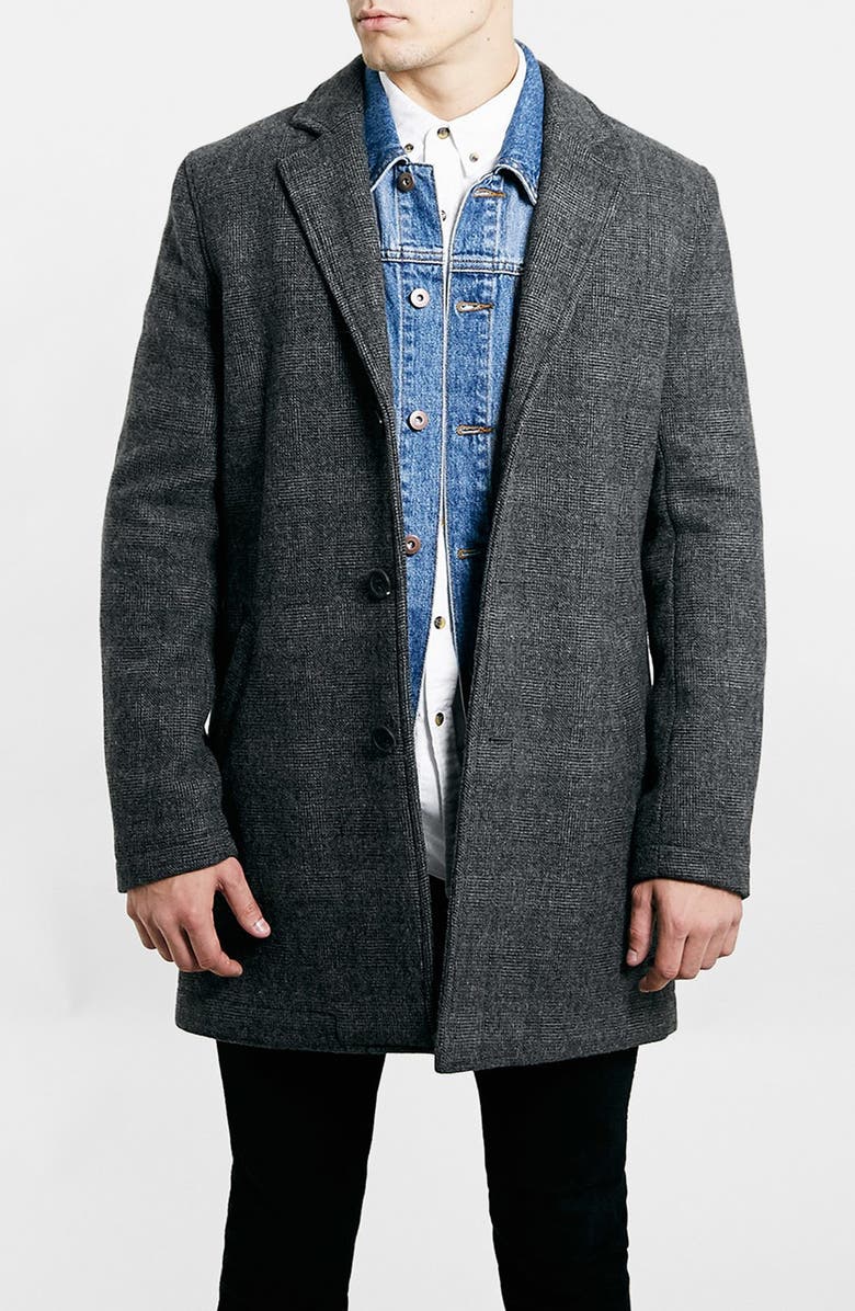 Topman Glen Plaid Wool Blend Car Coat, Main, color,