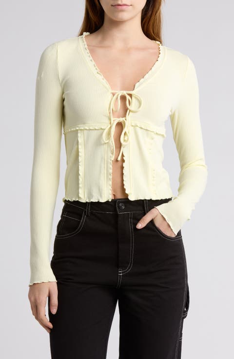 Tie Front Long Sleeve Crop Top