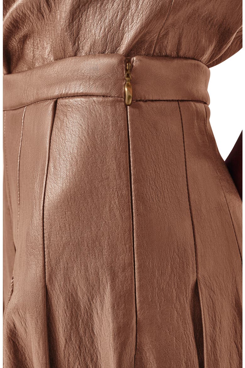 Pleated Faux Leather Midi Skirt, Alternate, color, CAMEL