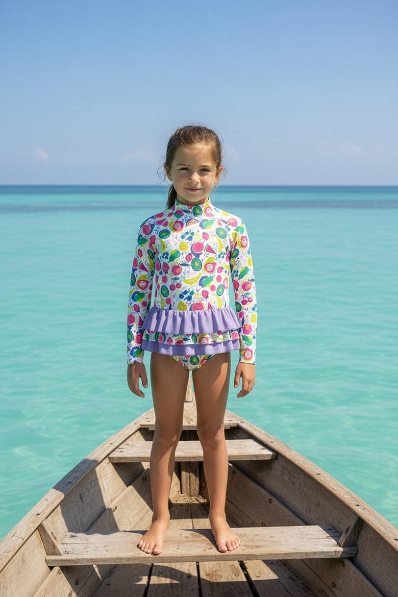 Cafe Kailani Long Sleeve Swimsuit, UPF 50+ Sun Protection, Alternate, color, Lavendula