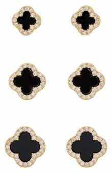 Panacea Set of 3 Cubic Zirconia Halo Clover Stud Earrings
