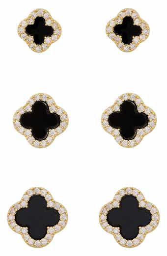 Panacea Set of 3 Cubic Zirconia Halo Clover Stud Earrings