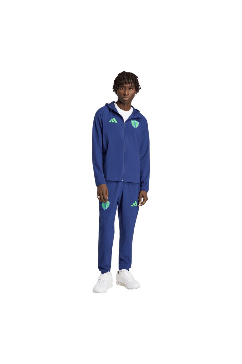 Men's adidas  Navy Seattle Sounders FC Tiro Travel Full-Zip Hooded Windbreaker, Alternate, color, Navy