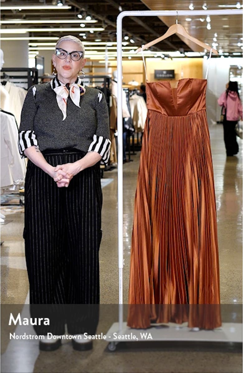 Perfected Elegance Strapless Pleated Satin Gown, sales video thumbnail