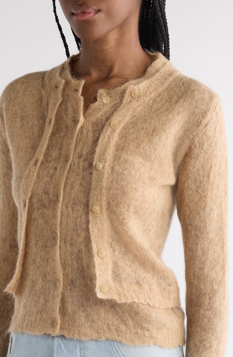Acne Studios Kahoo Overwashed Mohair Blend Cardigan, Alternate, color, Beige