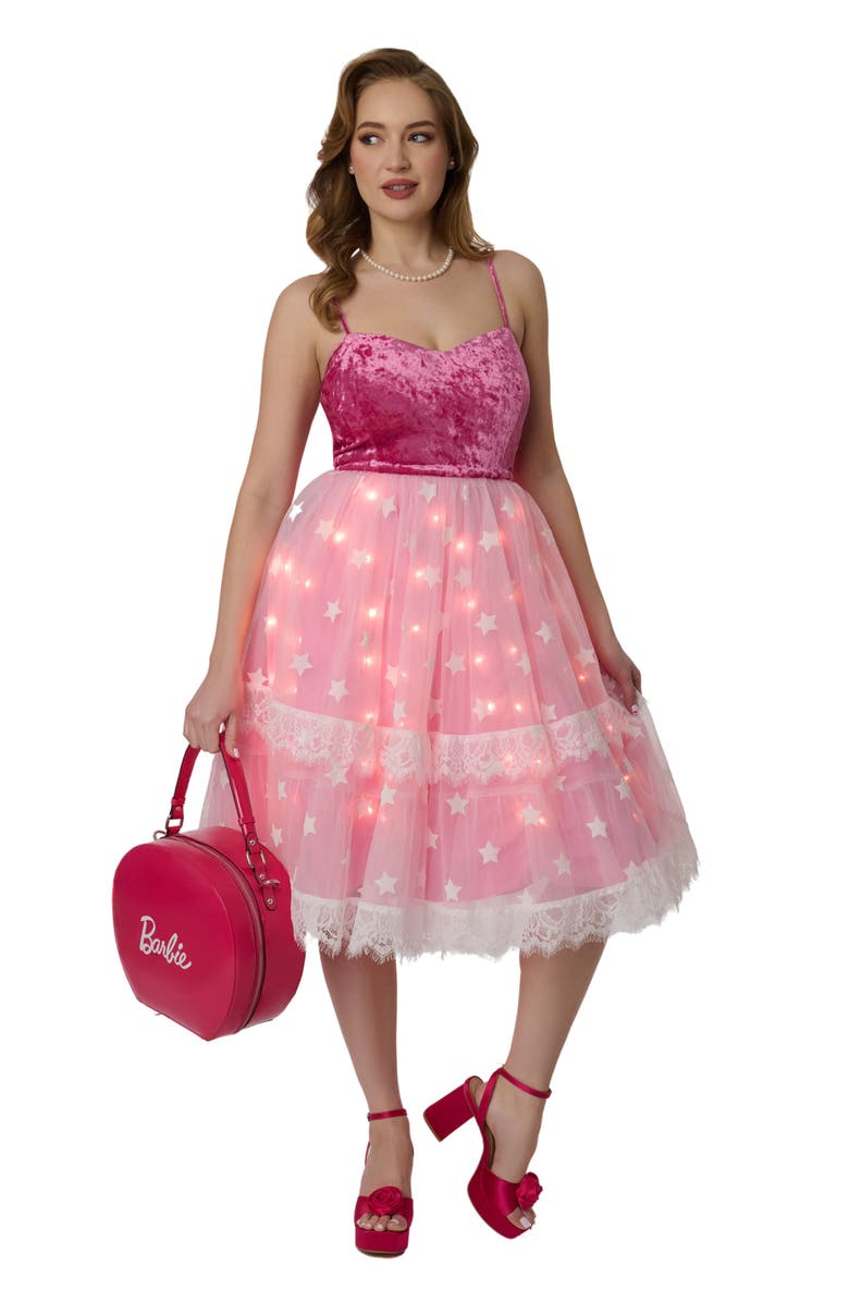 Unique Vintage Light Up Dream Glow Swing Dress, Main, color, Pink Light Up