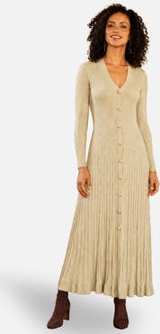 Yumi Button-Front Knitted Ribbed Dress