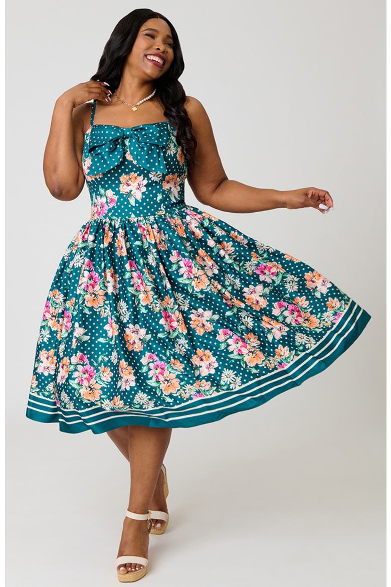 Plus Size 1950s Two Tier Sweetheart Dress, Alternate, color, Blue Floral print