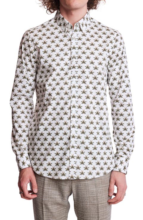 Brian Beetle Print Stretch Cotton Dress Shirt