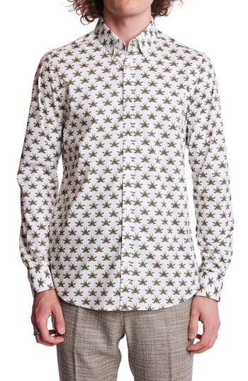 Paisley & Gray Brian Beetle Print Stretch Cotton Dress Shirt In White