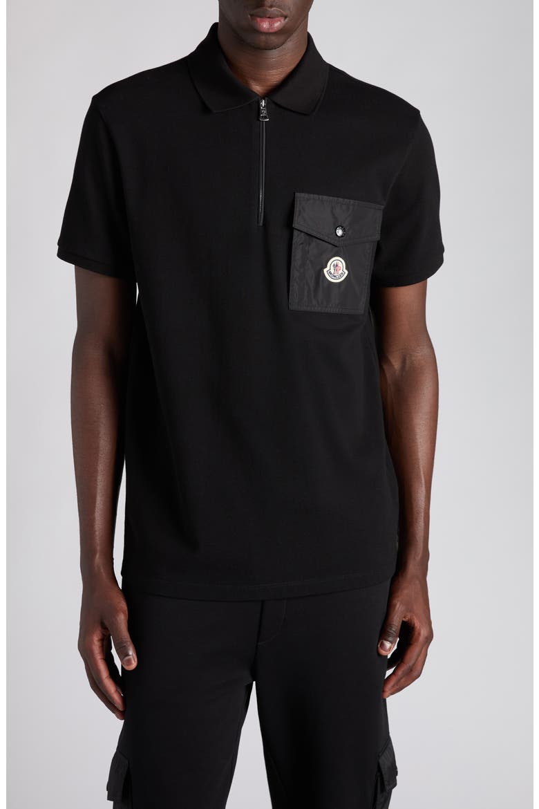 Logo Patch Pocket Zip Polo, Main, color, BLACK
