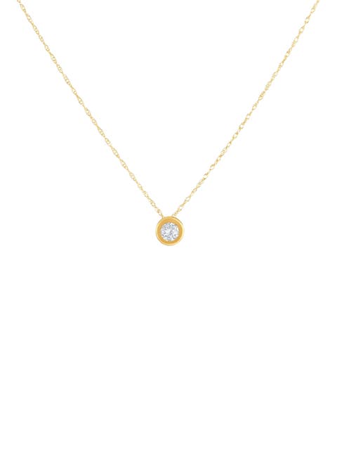 1/4Ct Diamond Bezel Pendant Solitaire Necklace 14k Gold Lab Grown