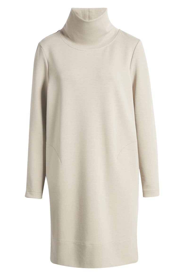 Scrunch Neck Long Sleeve Shift Minidress, Alternate, color, TAN COBBLESTONE