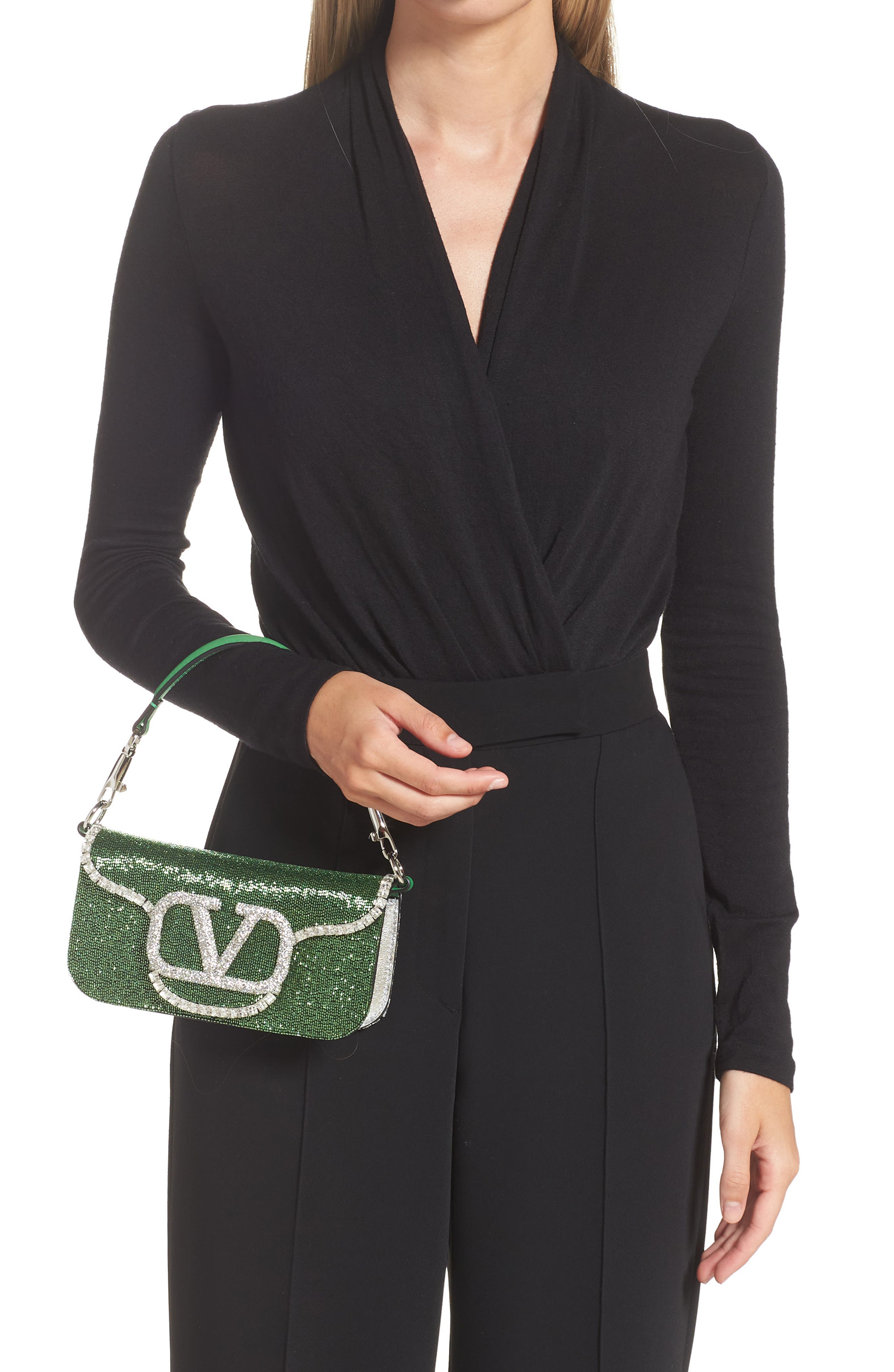 Valentino Garavani Locò Crystal Embellished Beaded Shoulder Bag, Alternate, color, 