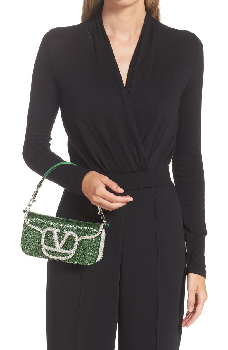 Valentino Garavani Locò Crystal Embellished Beaded Shoulder Bag, Alternate, color,