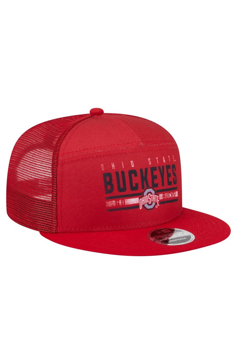 New Era Men's New Era Scarlet Ohio State Buckeyes Split Panel 9FIFTY Snapback Trucker Hat, Alternate, color, Scarlet