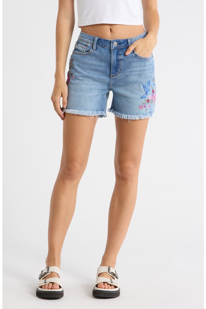 Lulu Fray Hem Denim Shorts, Main, color, LIGHT WASH