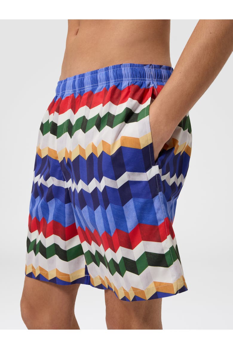 Long Swim Shorts With 3d Zigzag Print, Alternate, color, Multicoloured