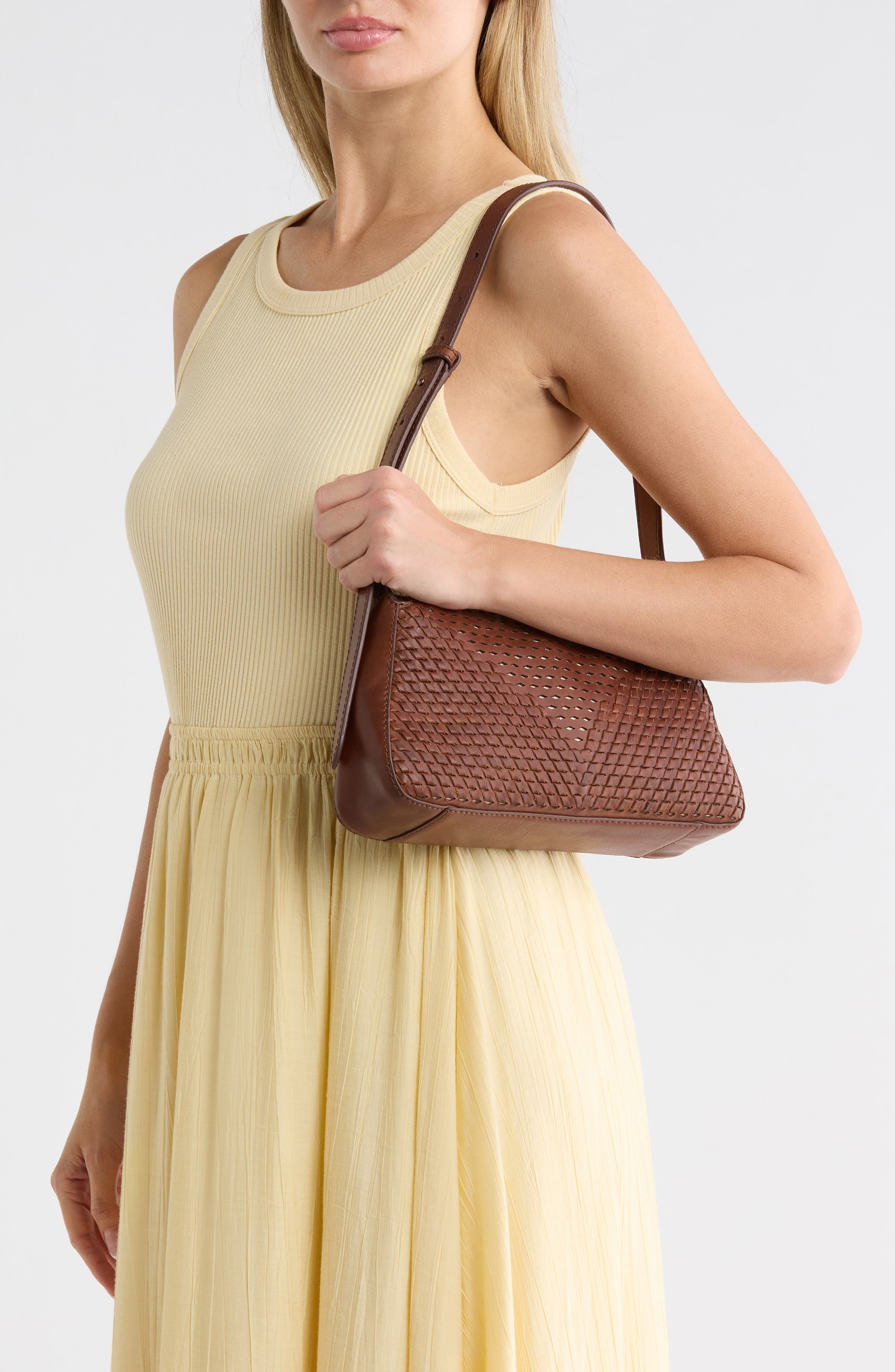 Jennie Woven Leather Shoulder Bag, Alternate, color, COGNAC
