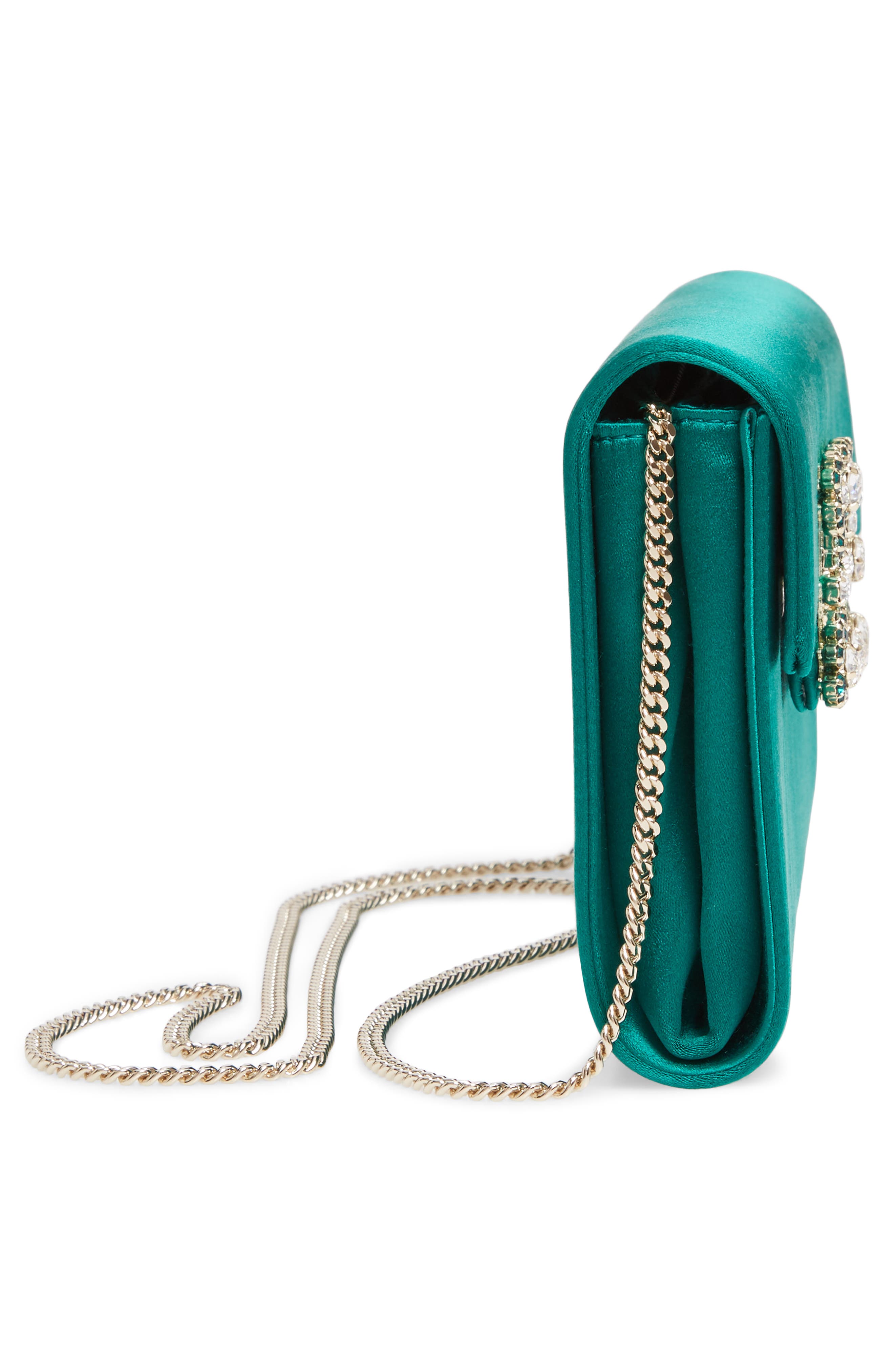 Flower Buckle Satin Clutch, Alternate, color, GRANITA
