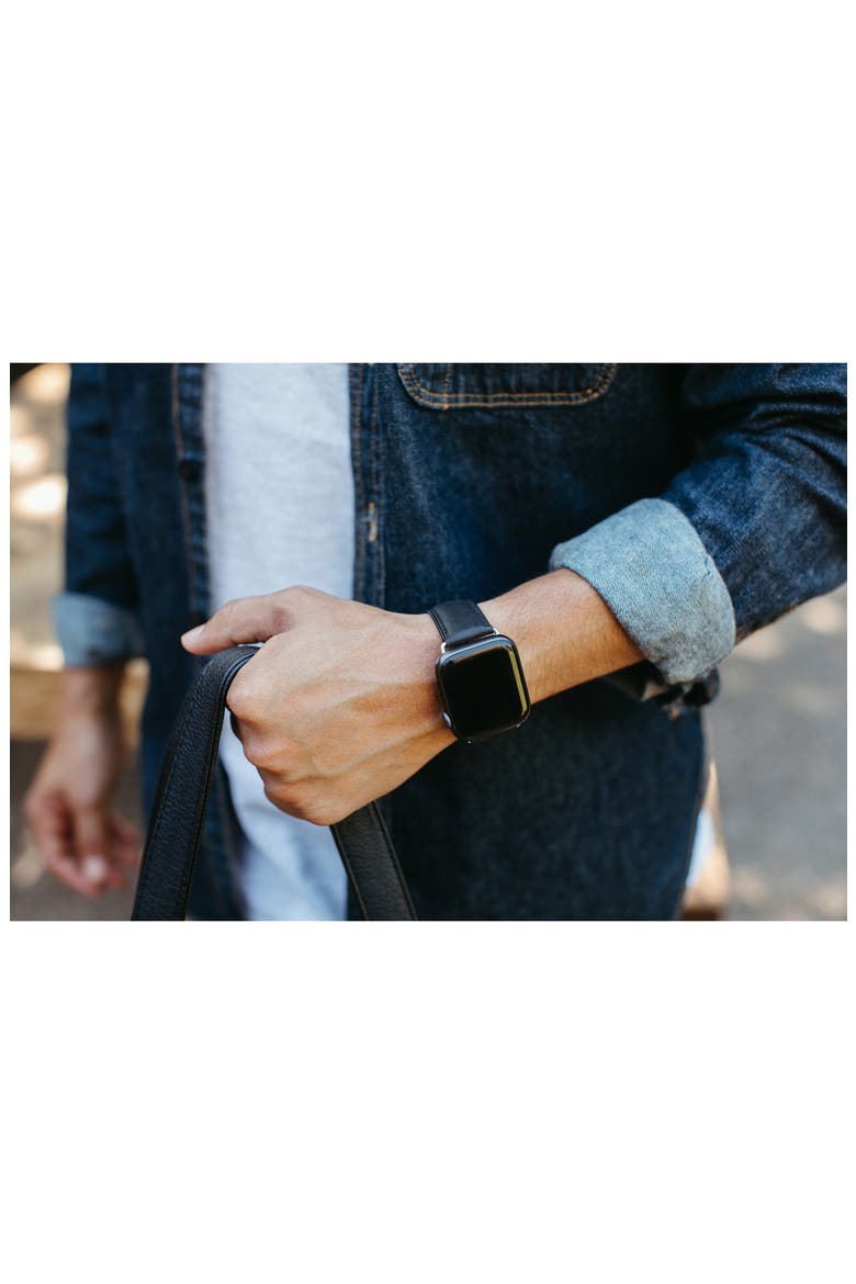 Leather Apple Watch® Watchband, Alternate, color, BLACK