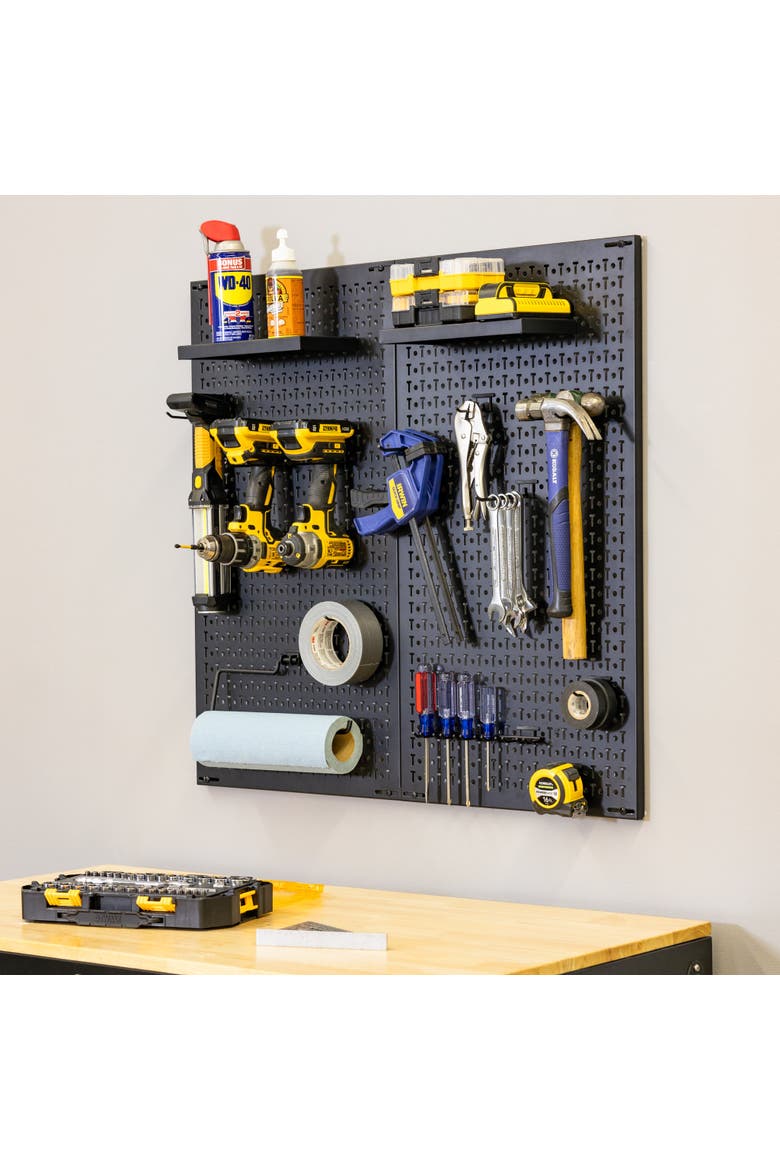 34" x 32" Pegboard | 13 Attachments, Main, color, Black