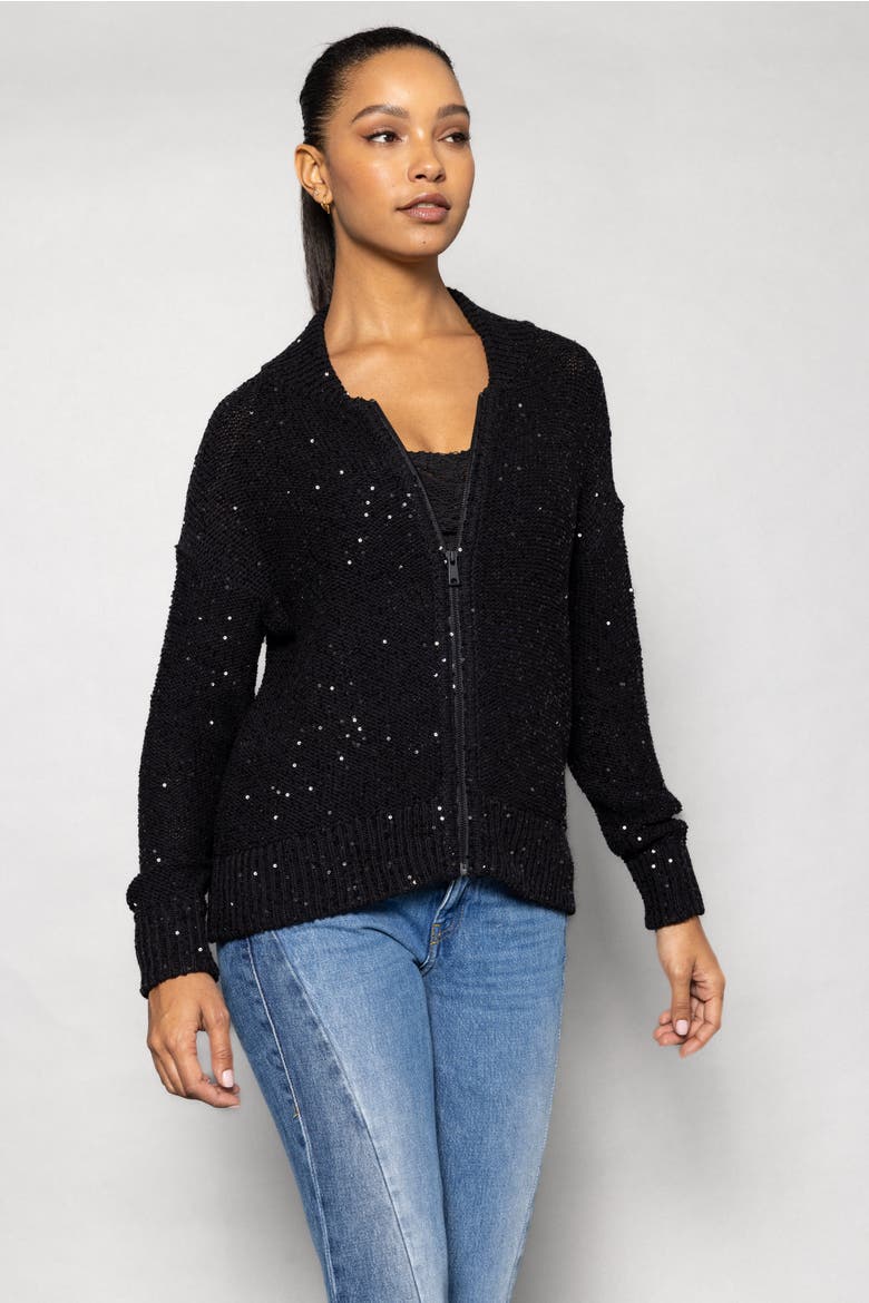 SHIMMER & SHAKER BOMBER, Alternate, color, BLACK