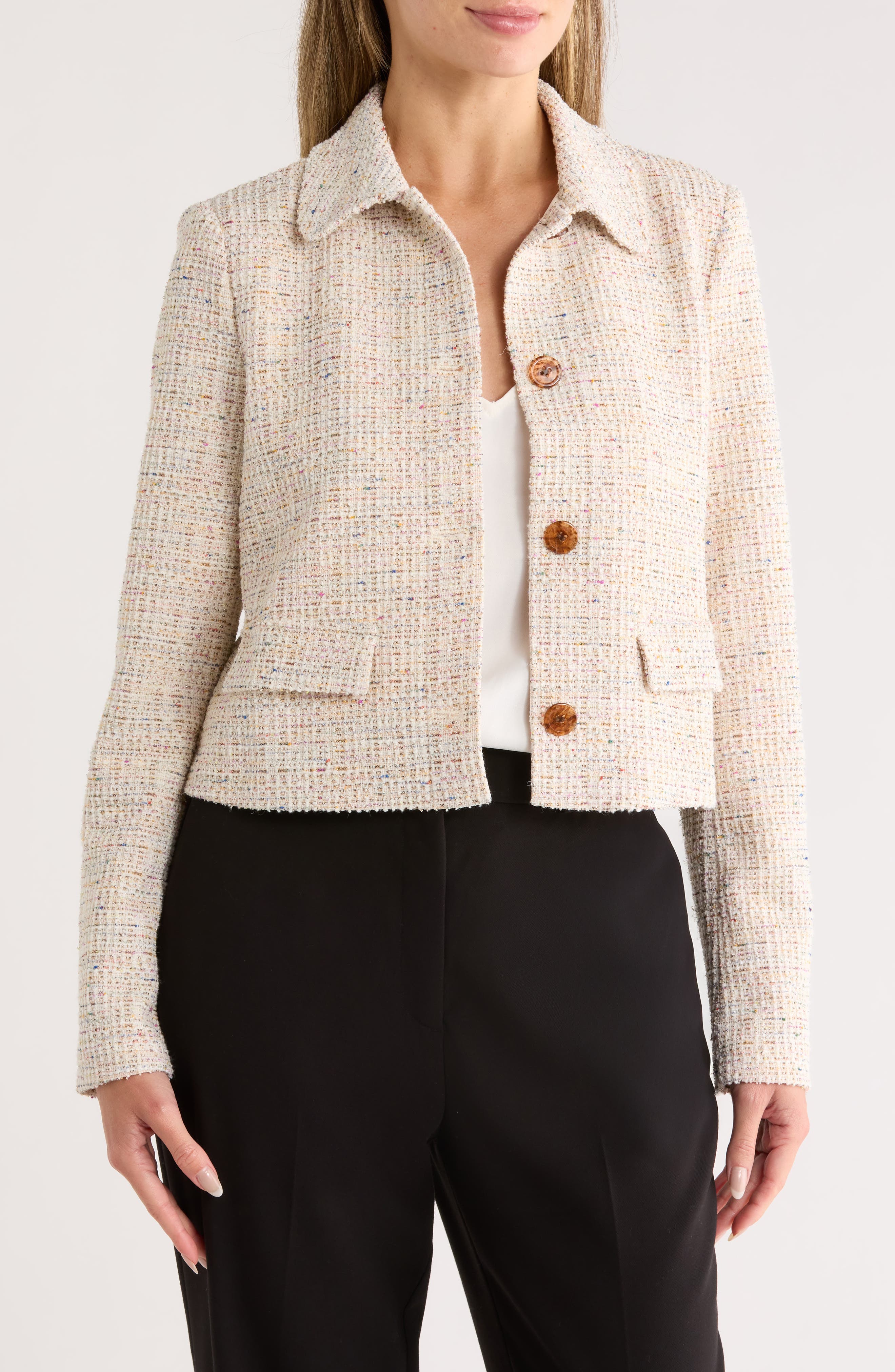 Amanda & Chelsea Front Button Bouclé Jacket