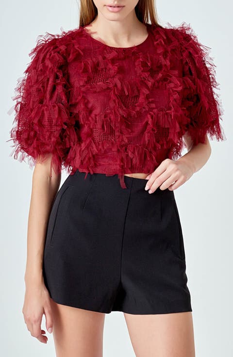 Gridded Tulle Crop Top