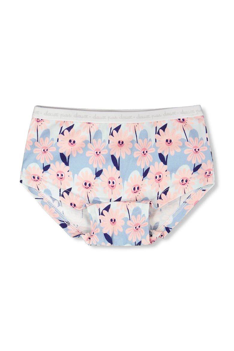 Organic Cotton Smiling Flower Boyshort Panty, Main, color, Blue Smiling Flower Print