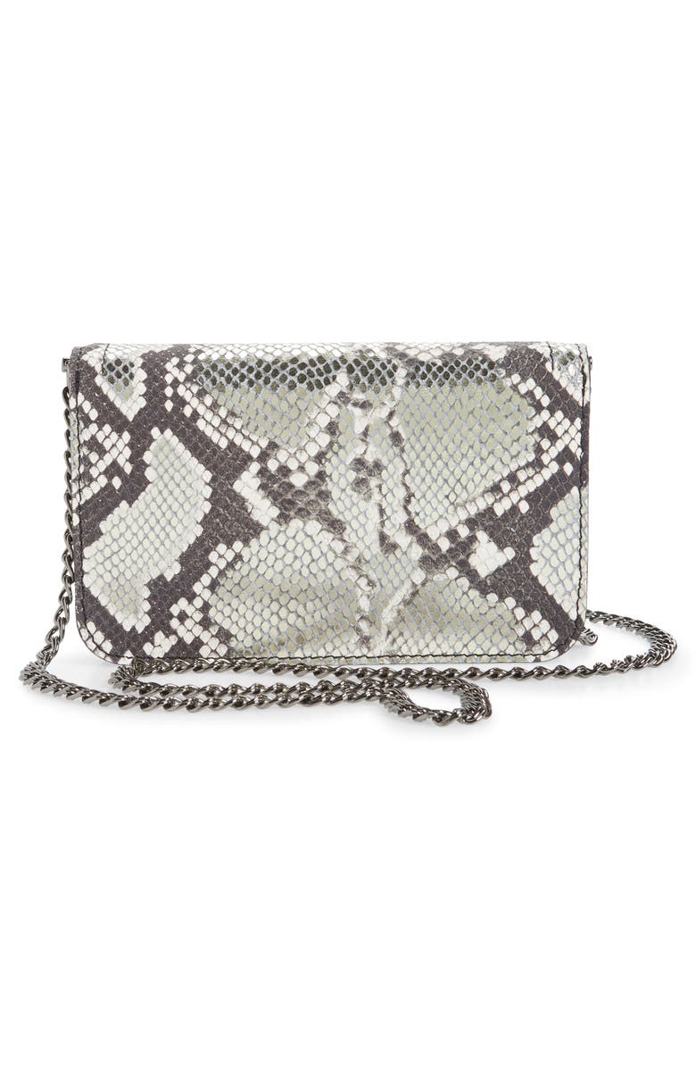 Longchamp Cavalcade Snake Embossed Leather Wallet on a Chain, Alternate, color, Platinum