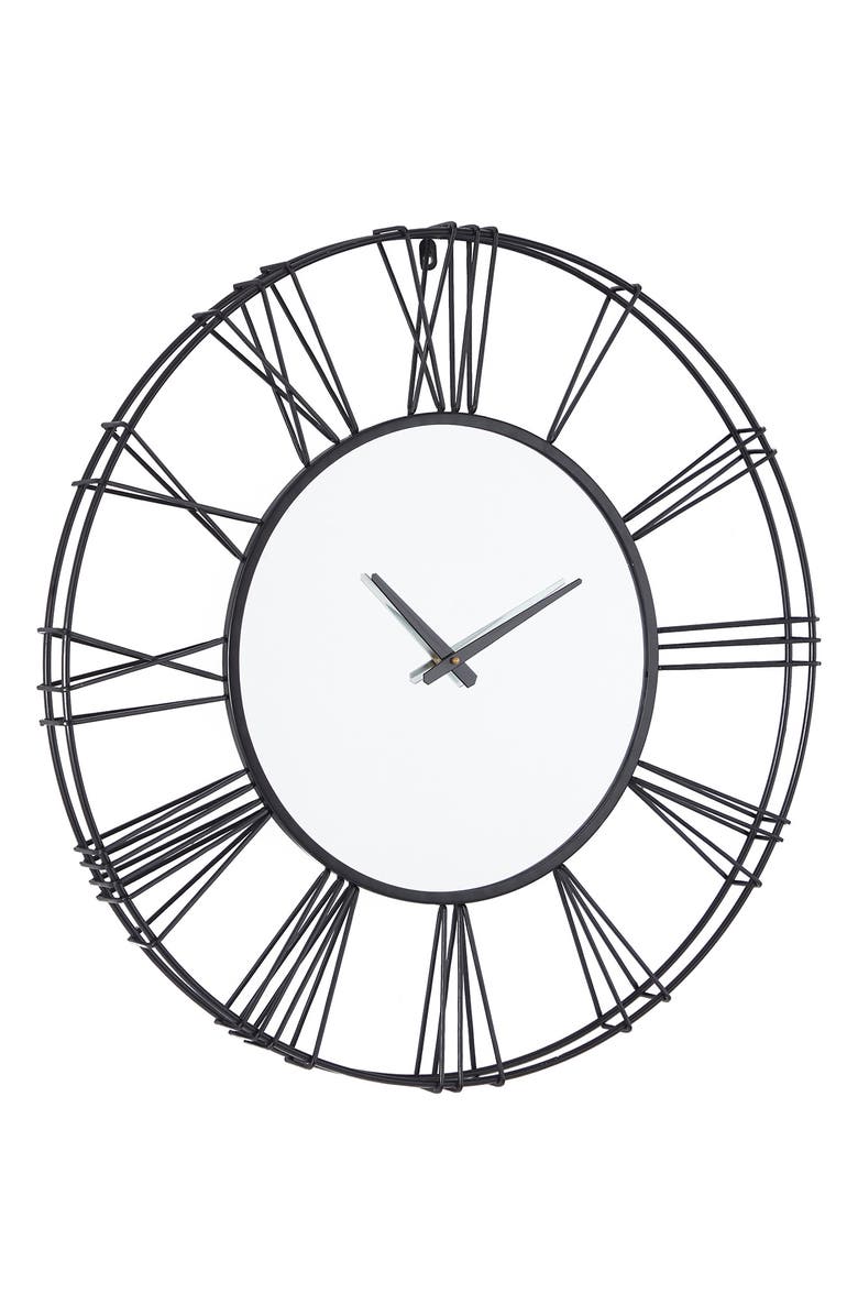VIVIAN LUNE HOME Black Metal Open Frame Wall Clock with Center Mirror, Alternate, color, 