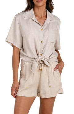 Copricostume La Blanca Off Shoulder Mini Dress, Abito Midi Con Scollo A V, Per Spiaggia E Piscina