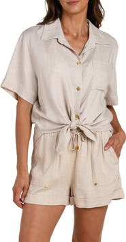 La Blanca Delphine Coast Knotted Cover-Up Shirt