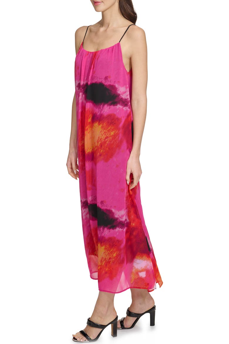 Abstract Print Chiffon Maxi Dress, Alternate, color, SHOCKING PINK MULTI