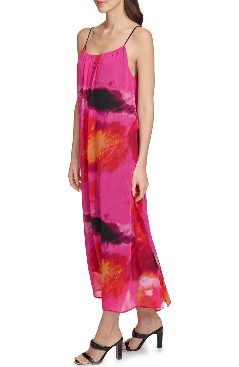 DKNY Abstract Print Chiffon Maxi Dress, Alternate, color, Shocking Pink Multi