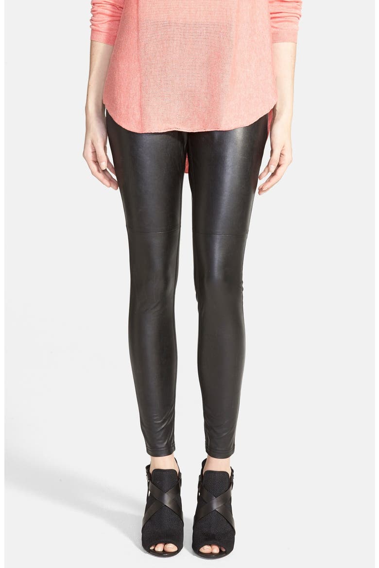Faux Leather Leggings, Main, color, BLACK