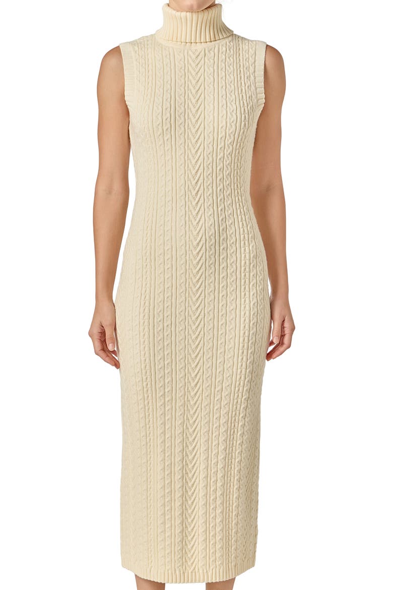 Sleeveless Turtleneck Cable Stitch Maxi Sweater Dress, Alternate, color, IVORY