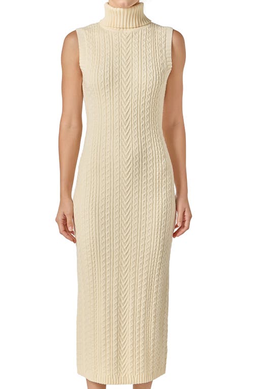 English Factory Sleeveless Turtleneck Cable Stitch Maxi Sweater Dress In Neutral