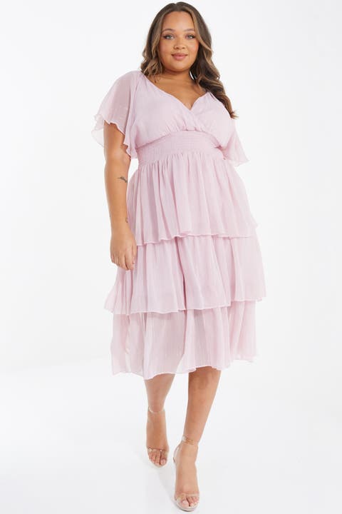 Plus Size Chiffon Glitter Tiered Dress