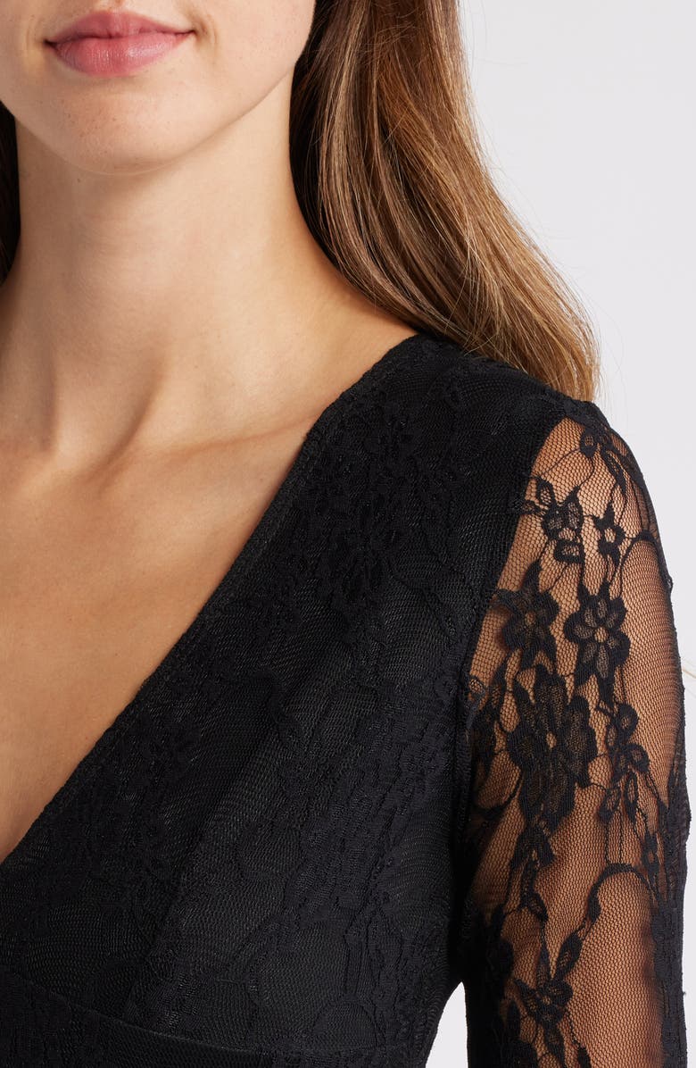 Loveappella Bell Lace Overlay Long Sleeve Midi Dress, Alternate, color, Black