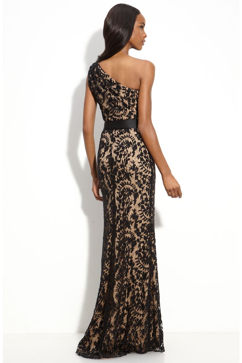 One Shoulder Lace Gown, Alternate, color, BLACK/NUDE