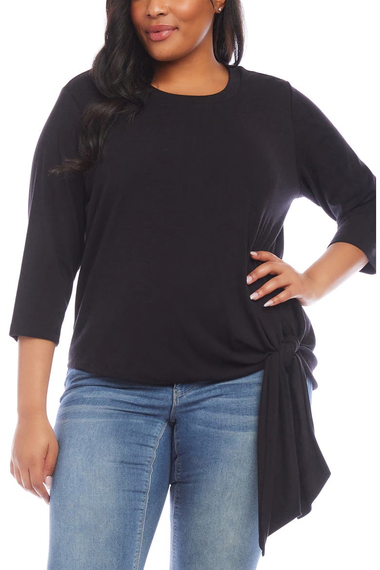 Tie Hem Hemp & Organic Cotton Blend Top, Main, color, BLACK