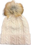 MARCUS ADLER Faux Fur Pom Cable Knit Beanie