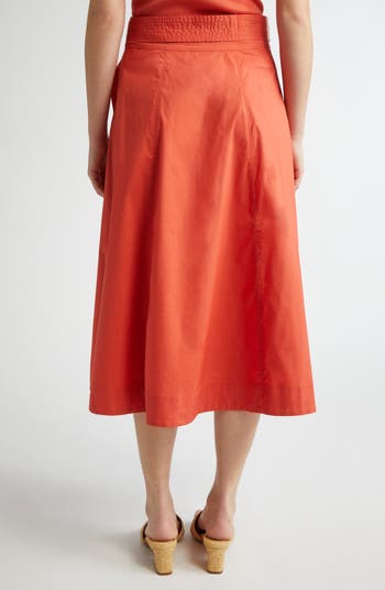 Facia Belted Stretch Cotton Skirt