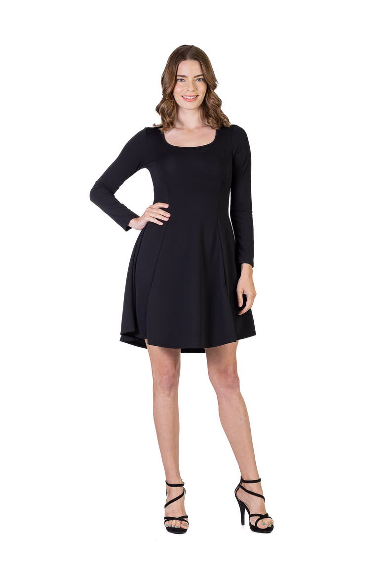 Long Sleeve Knee Length Skater Dress, Main, color, Black