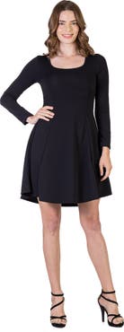 24seven Comfort Apparel Long Sleeve Knee Length Skater Dress