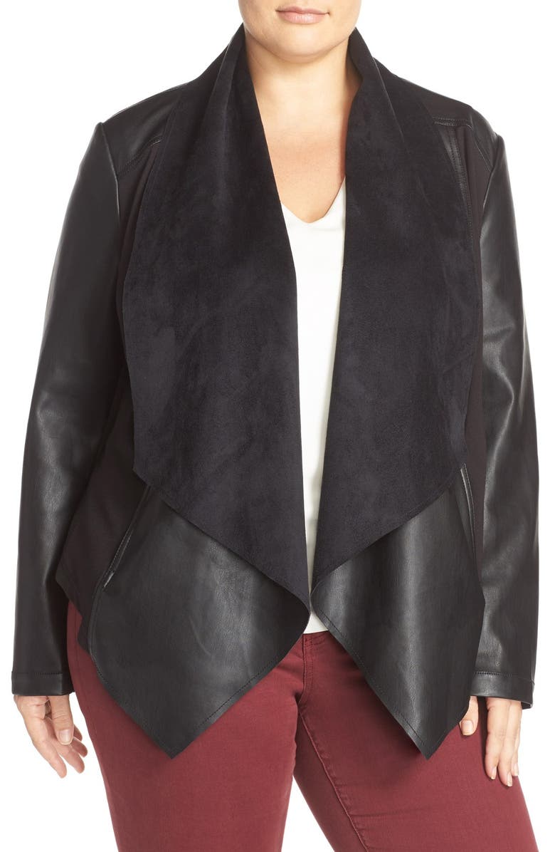 KUT from the Kloth 'Ana' Faux Leather Drape Front Jacket, Main, color, 