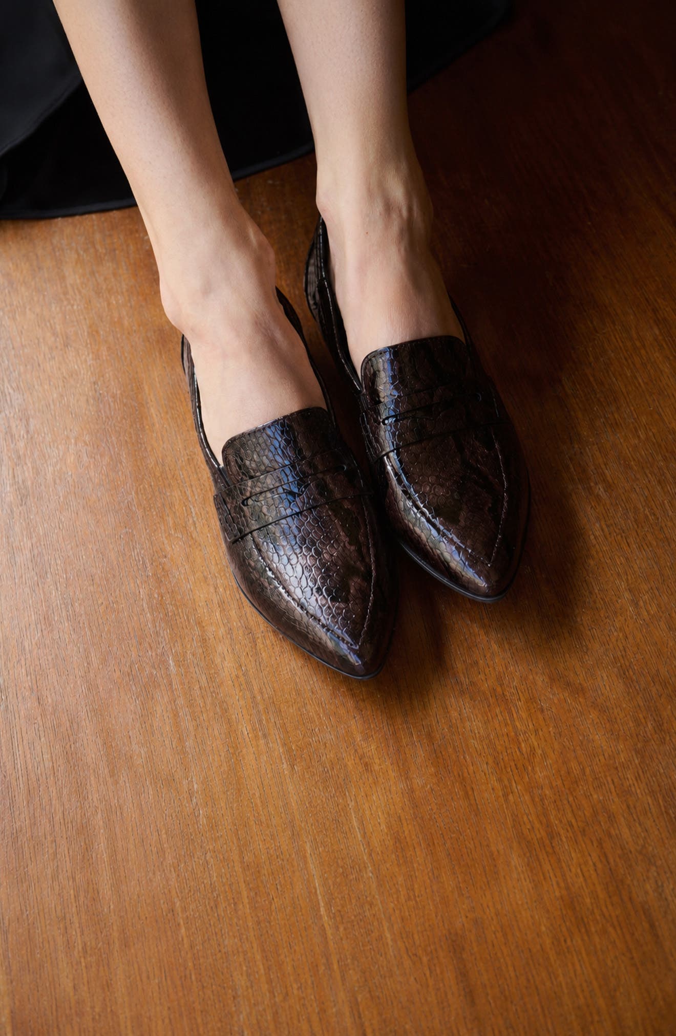 Rosalie Croc Embossed Leather Loafer, Alternate, color, MOCCA